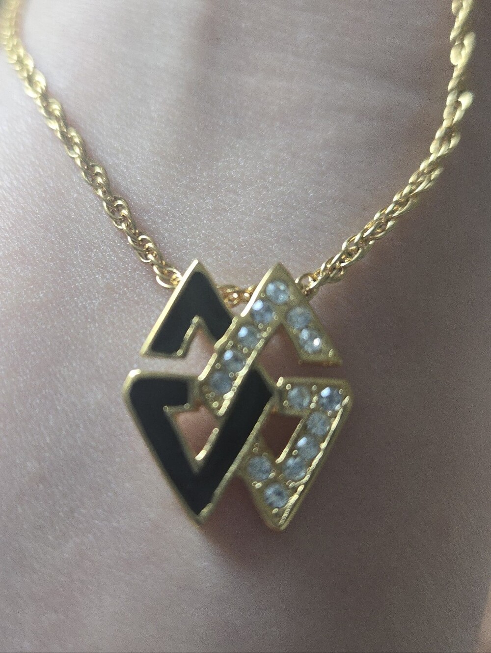 Givenchy Gold-Tone Pendant Necklace with Black Enamel & Crystals